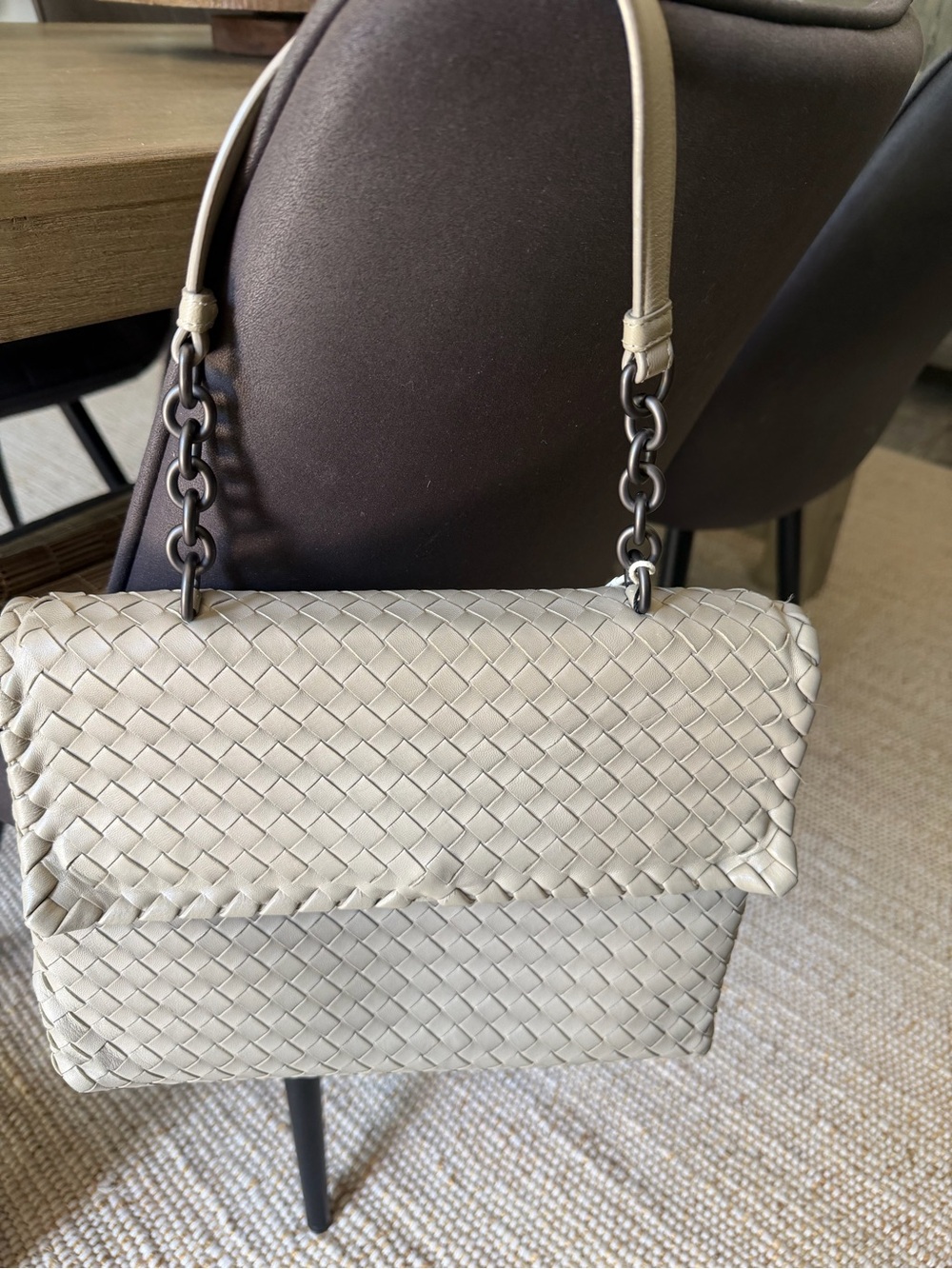Authentic Bottega Veneta -Olimpia Woven Leather Shoulder Bag in Light Taupe - Picture 15 of 15